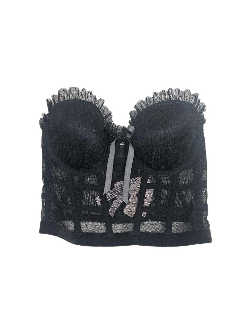 NWT VIctorias Secret Bustier 32C Black Dot Dream Angels Longline Strapless Pinup